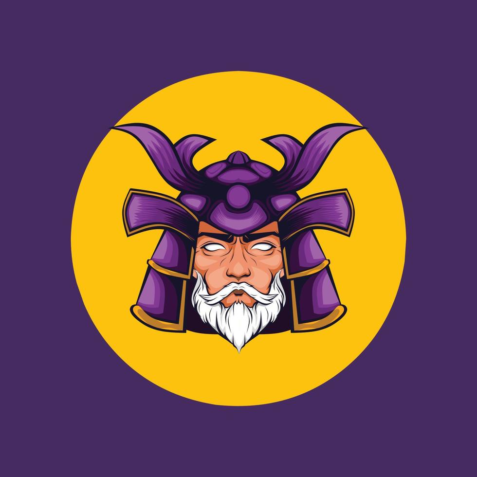 illustration of samurai with a purple face vector