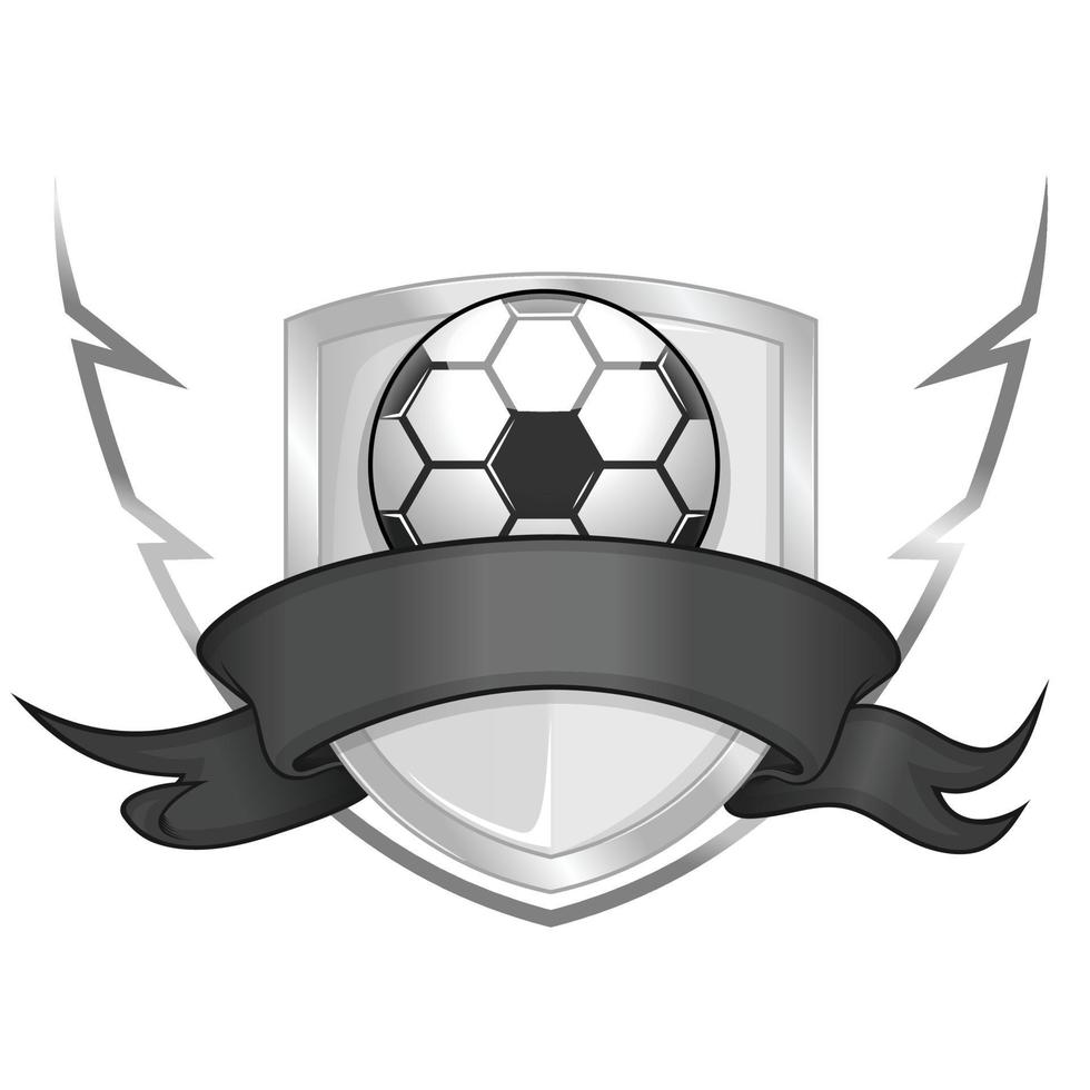 diseño de escudo con cinta y pelota de fútbol, logo de un club de fútbol vector