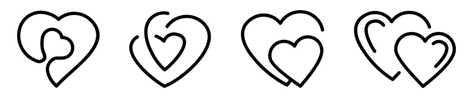 conjunto de iconos de línea de formas de corazón de silueta. iconos de vector de línea de formas de corazón de ilustración simple