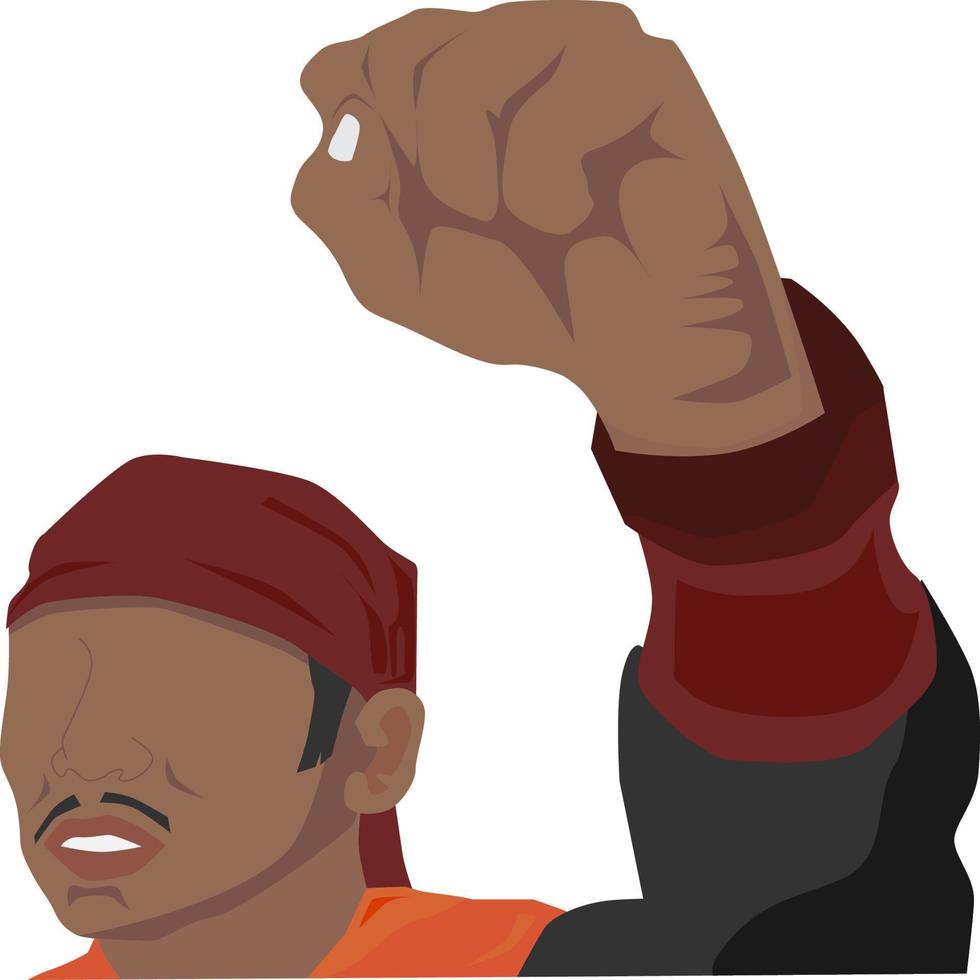the male laborer raised his hand into a fist. faceless male laborer raised his hand. vector
