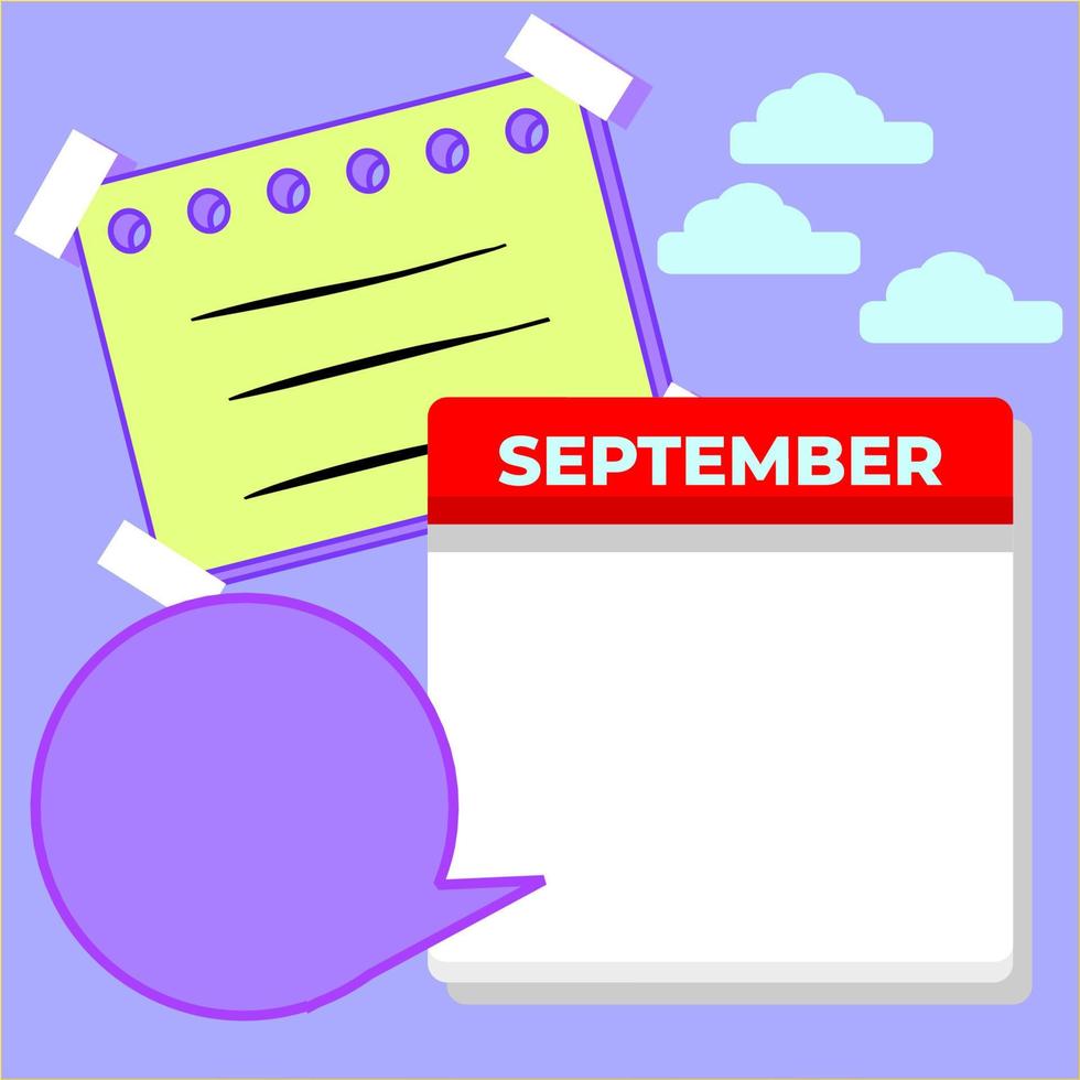 September single calendar template and blank sticky notes. templates suitable for social media content. vector