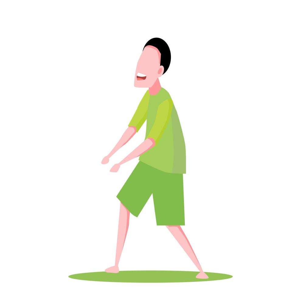 ilustración de personaje masculino sin rostro. niño sin rostro vestido de verde. niño sin rostro, que sonrió. vector