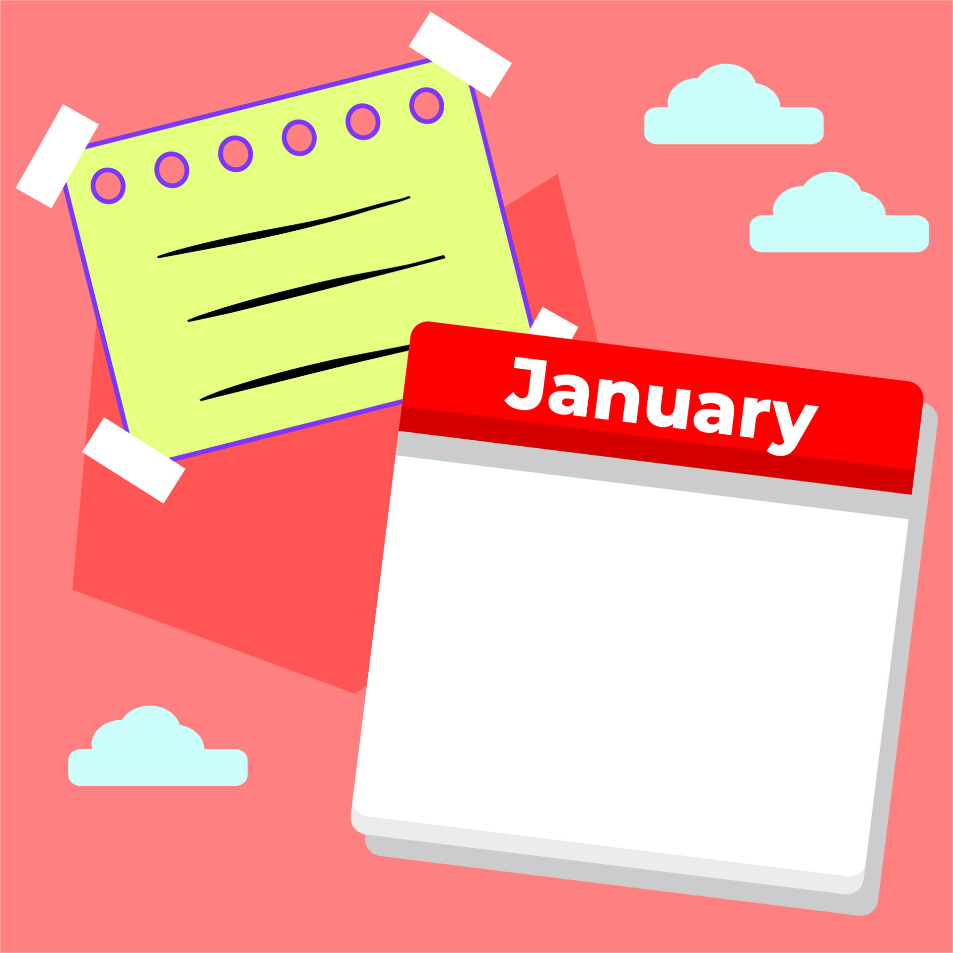 January single calendar template and blank sticky notes. templates ...