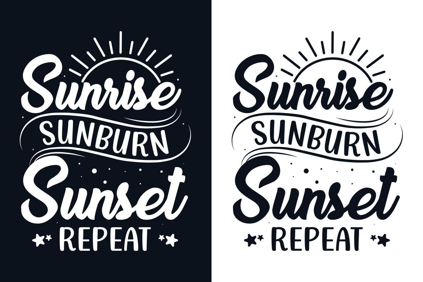 amanecer quemadura solar puesta de sol repetir verano tipografía diseño de camiseta vector