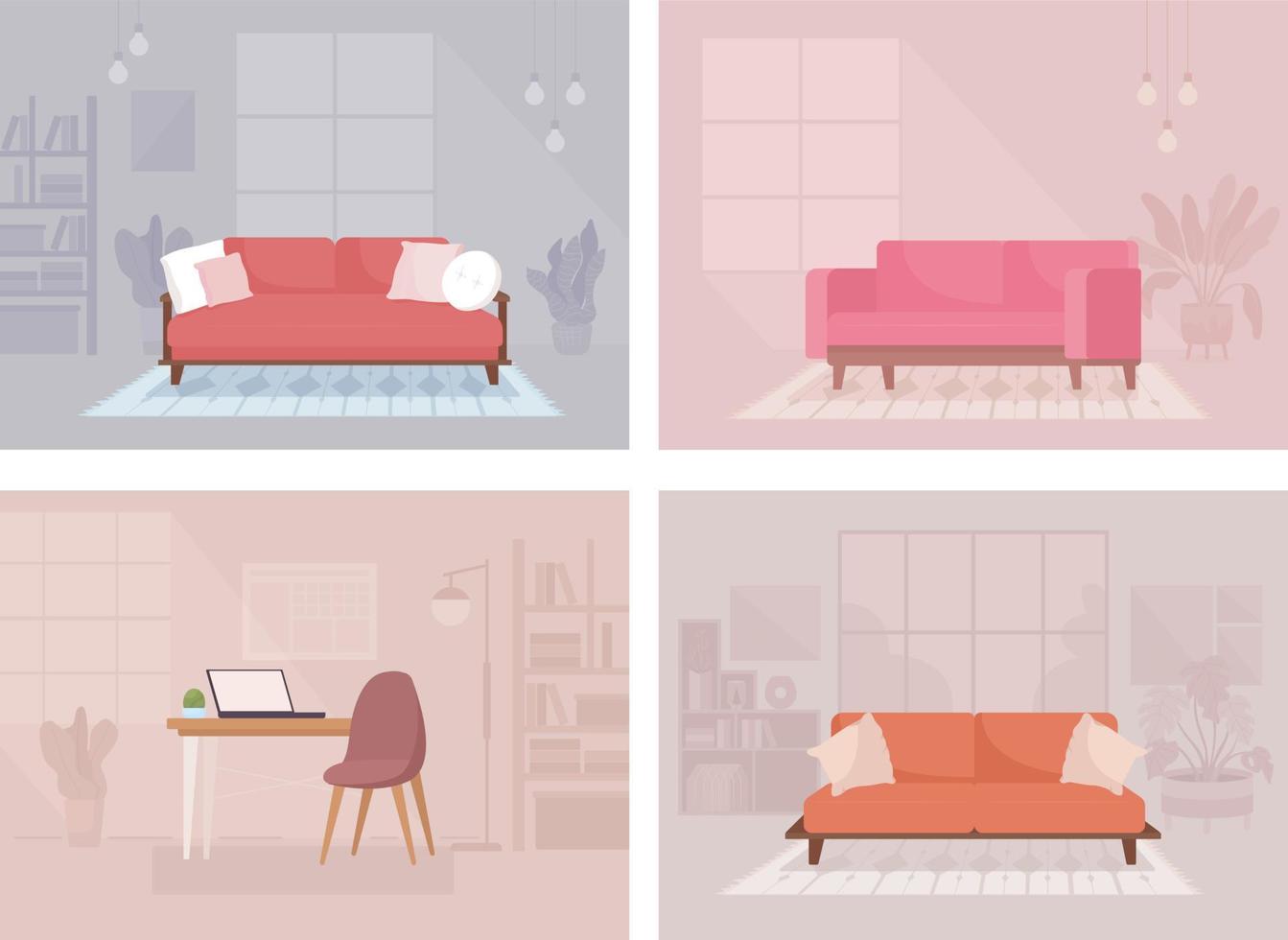 Contemporary home decor flat color vector illustration set