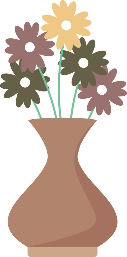 flores simples en jarrón marrón objeto de vector de color semi plano