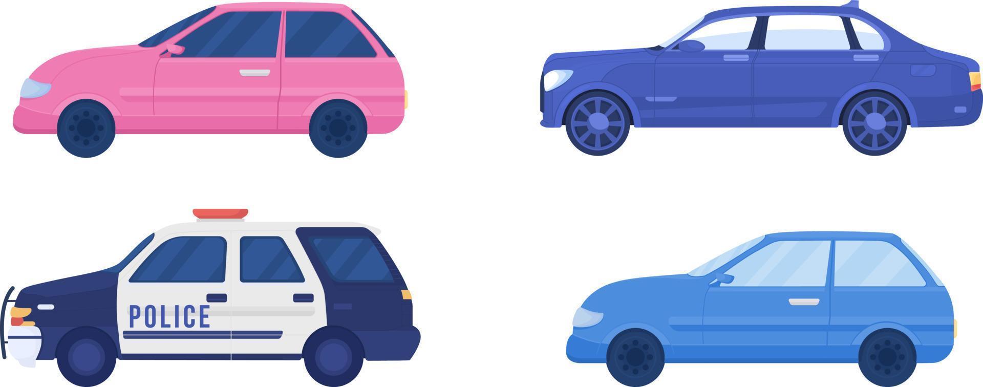 Different cars semi flat color vector objects set