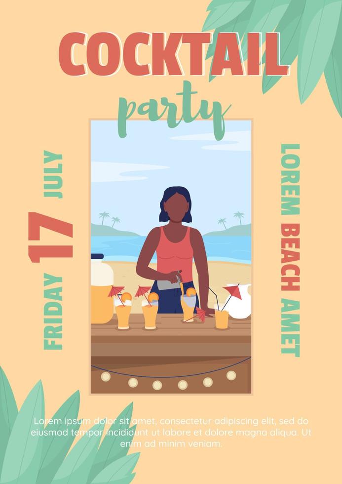 Cocktail party on beach flat vector banner template