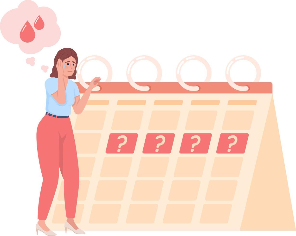 mujer preocupada con irregularidades menstruales carácter vectorial de color semiplano vector