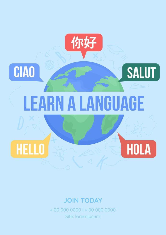 aprender la plantilla de banner de vector plano de idioma