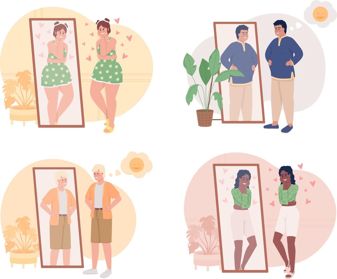 Body positive 2D vector isolated illustration set