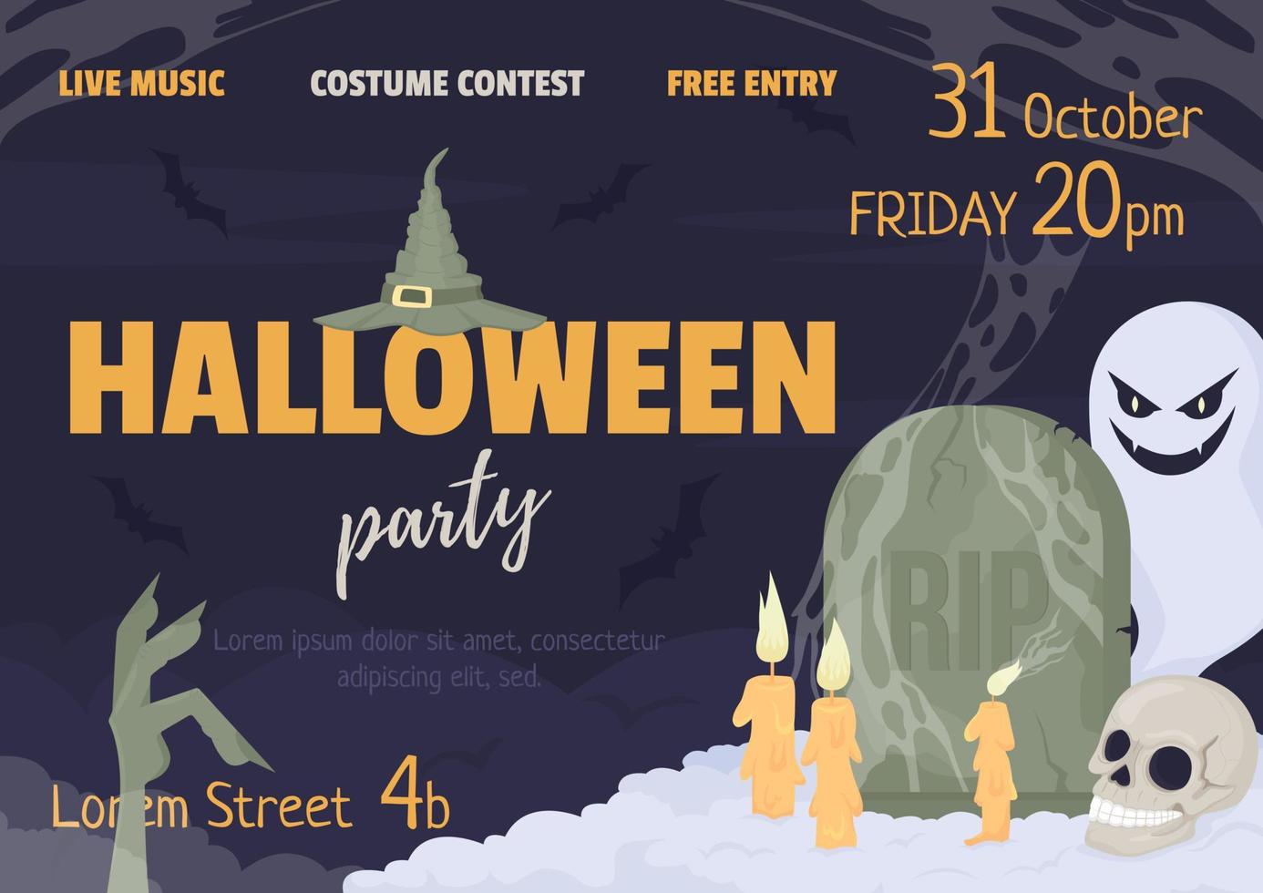 Halloween party flat vector banner template