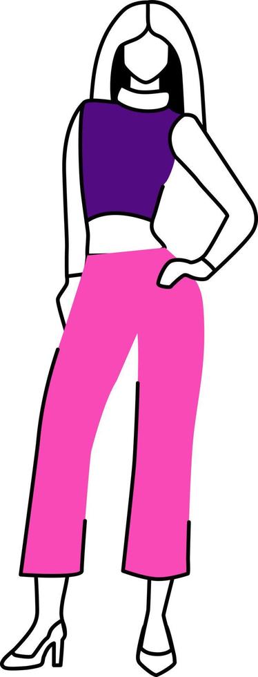 Female fashion model wearing pink trousers semi flat color vector character