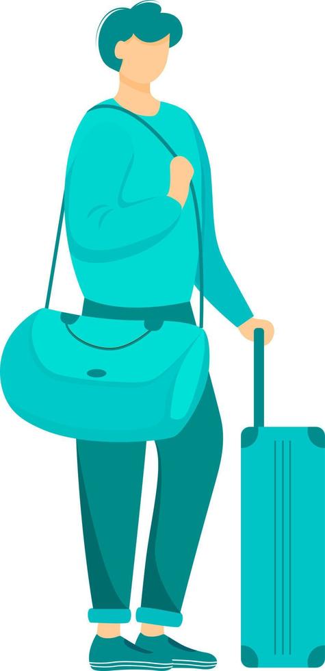 Male traveler with baggage semi flat color vector character