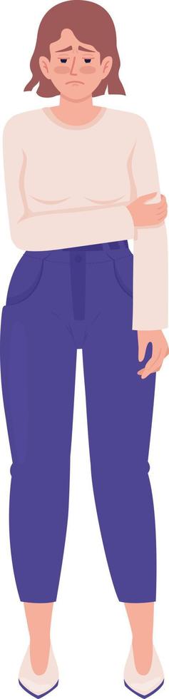 Woman suffering from depression semi flat color vector character