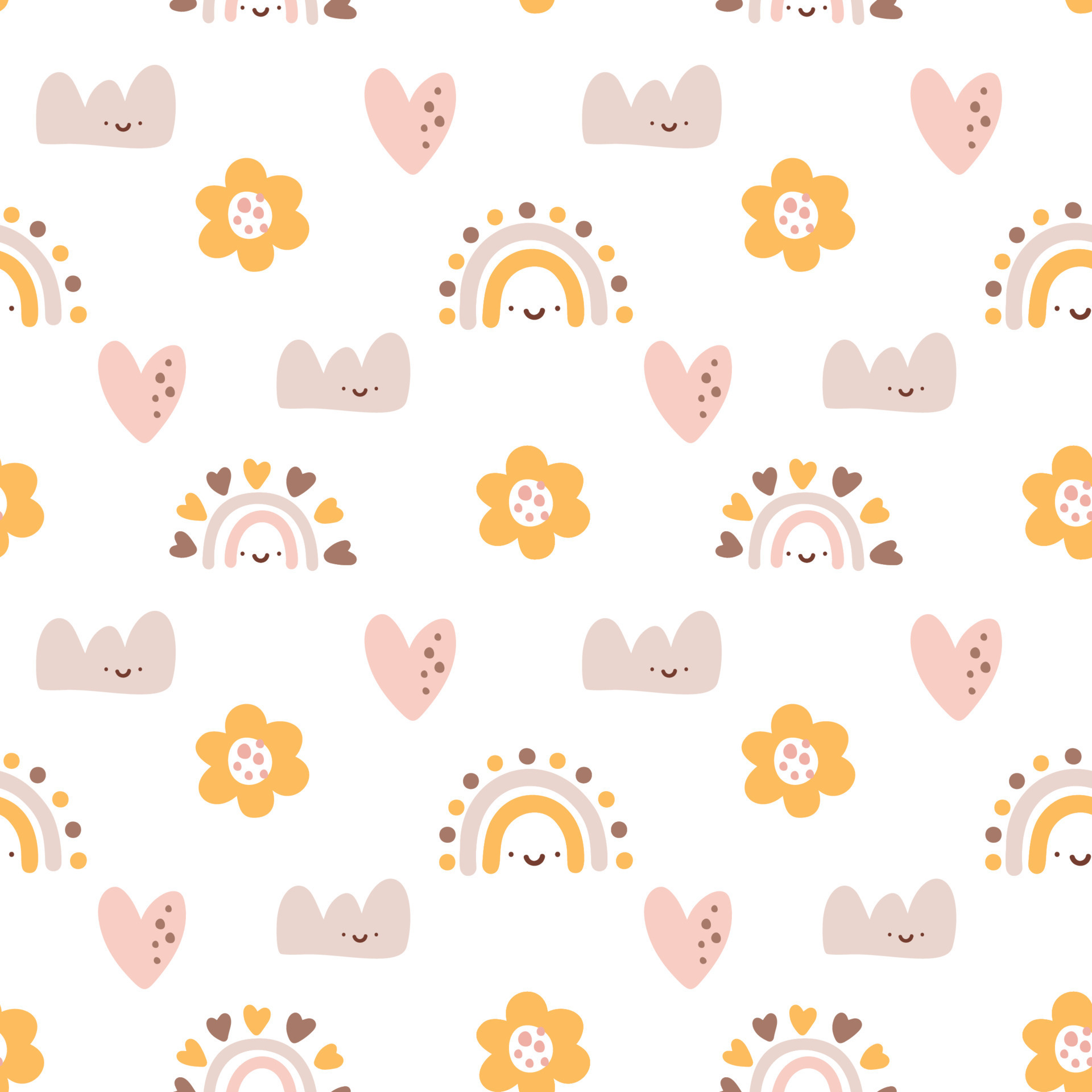 Cute vector baby girl seamless pattern with hand drawn heart