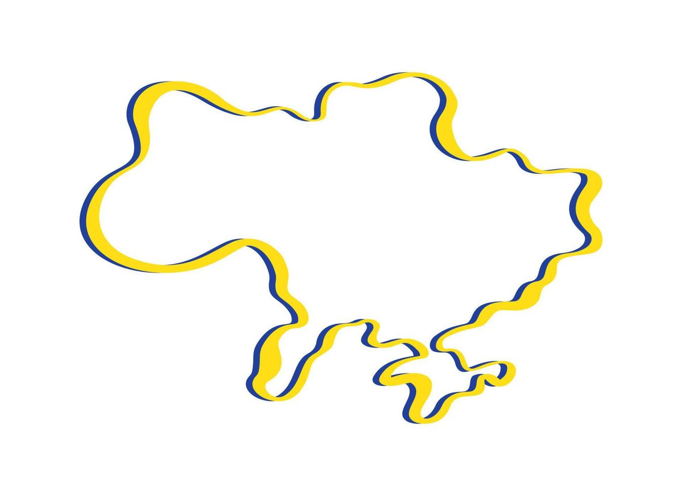 Line art vector map of Ukraine with blue and yellow brush stroke. Save Ukraine. Design element for sticker, banner, poster, card. Isolated illustration