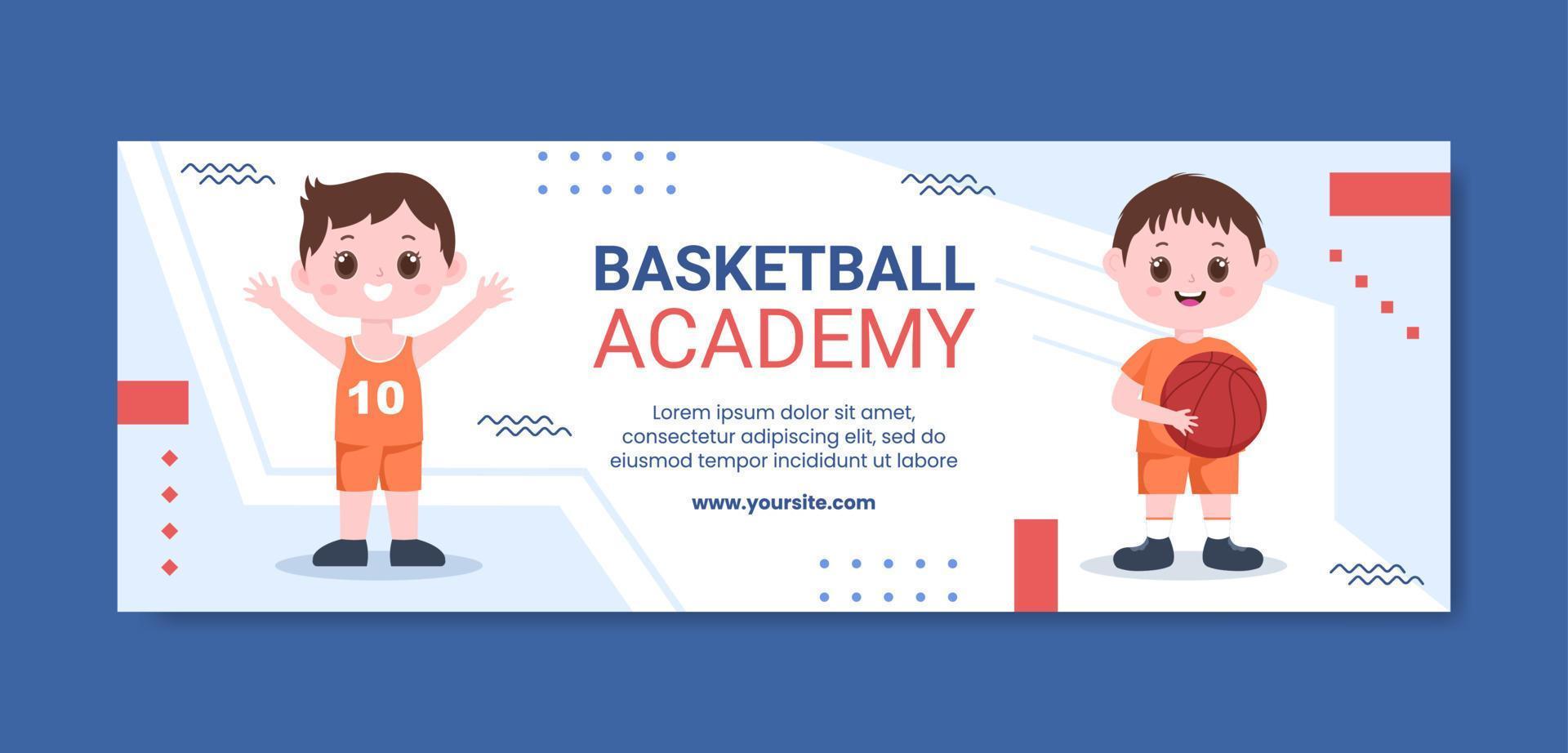 Basketball Academy Kids Social Media Banner Template Cartoon Background Vector Illustration