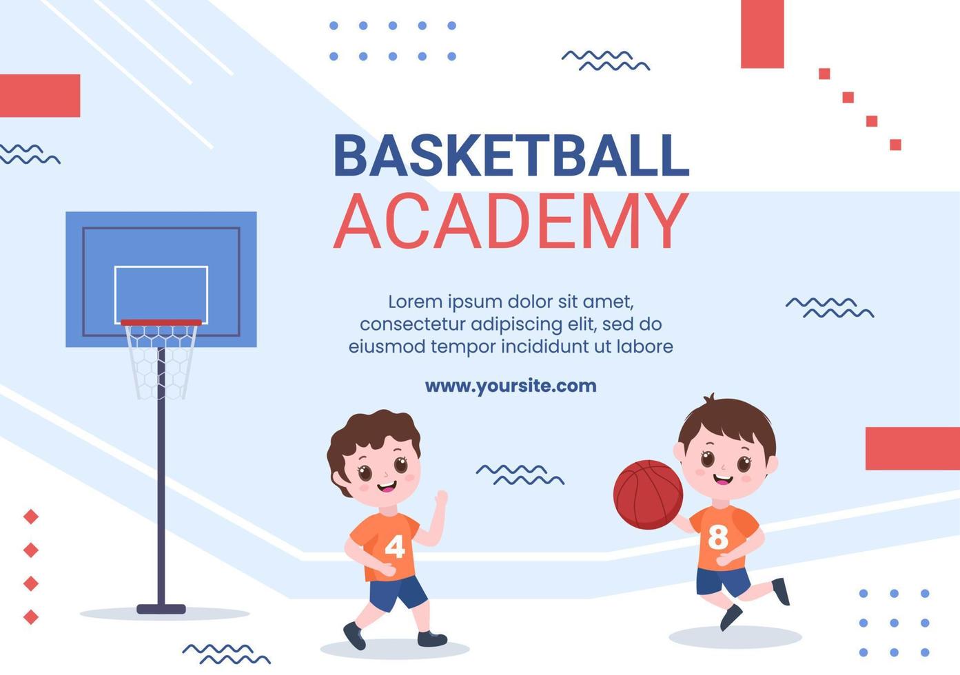 ilustración de vector de fondo de dibujos animados de plantilla de redes sociales para niños de la academia de baloncesto