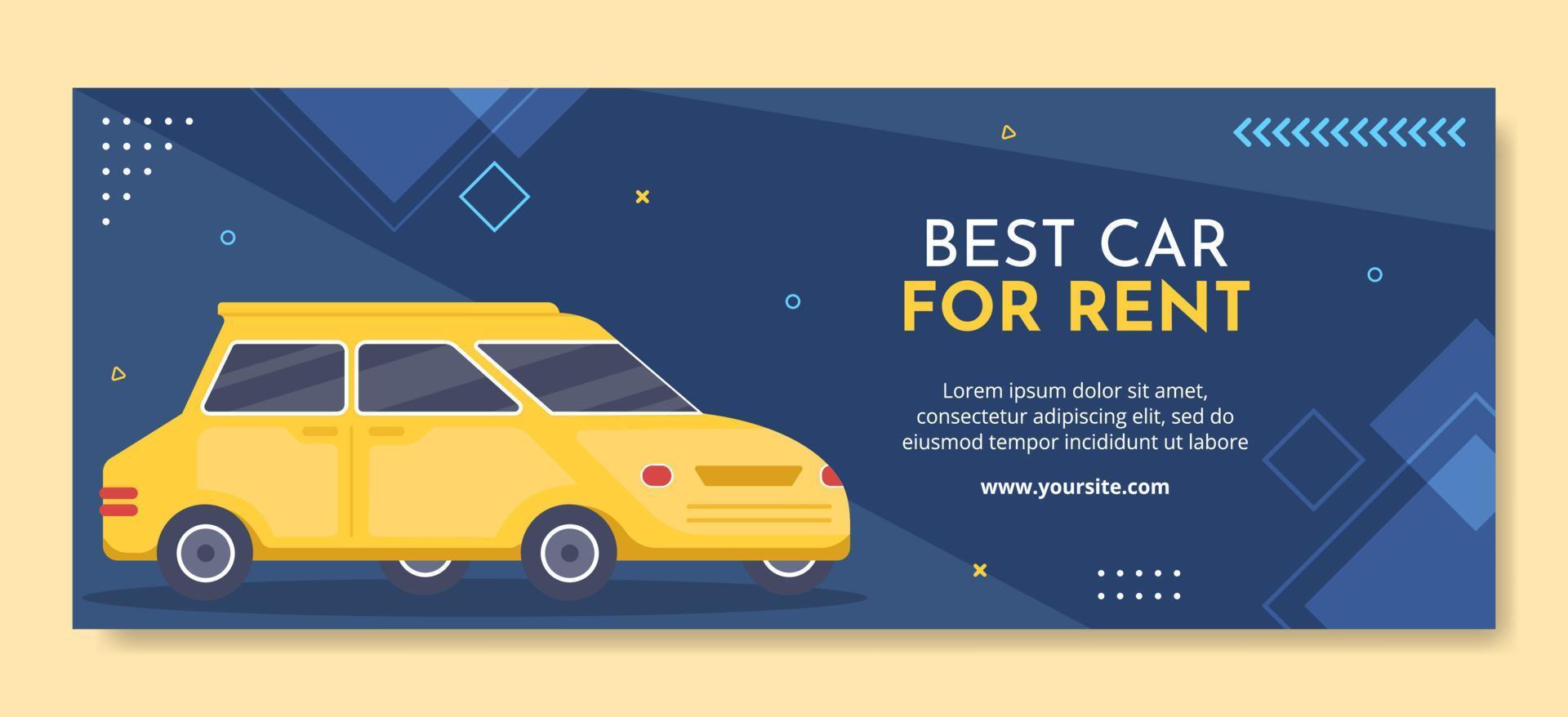 Car Rental Social Media Cover Template Flat Cartoon Background Vector Illustration