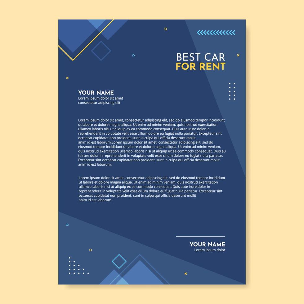 Car Rental Social Media Letterhead Template Flat Cartoon Background Vector Illustration