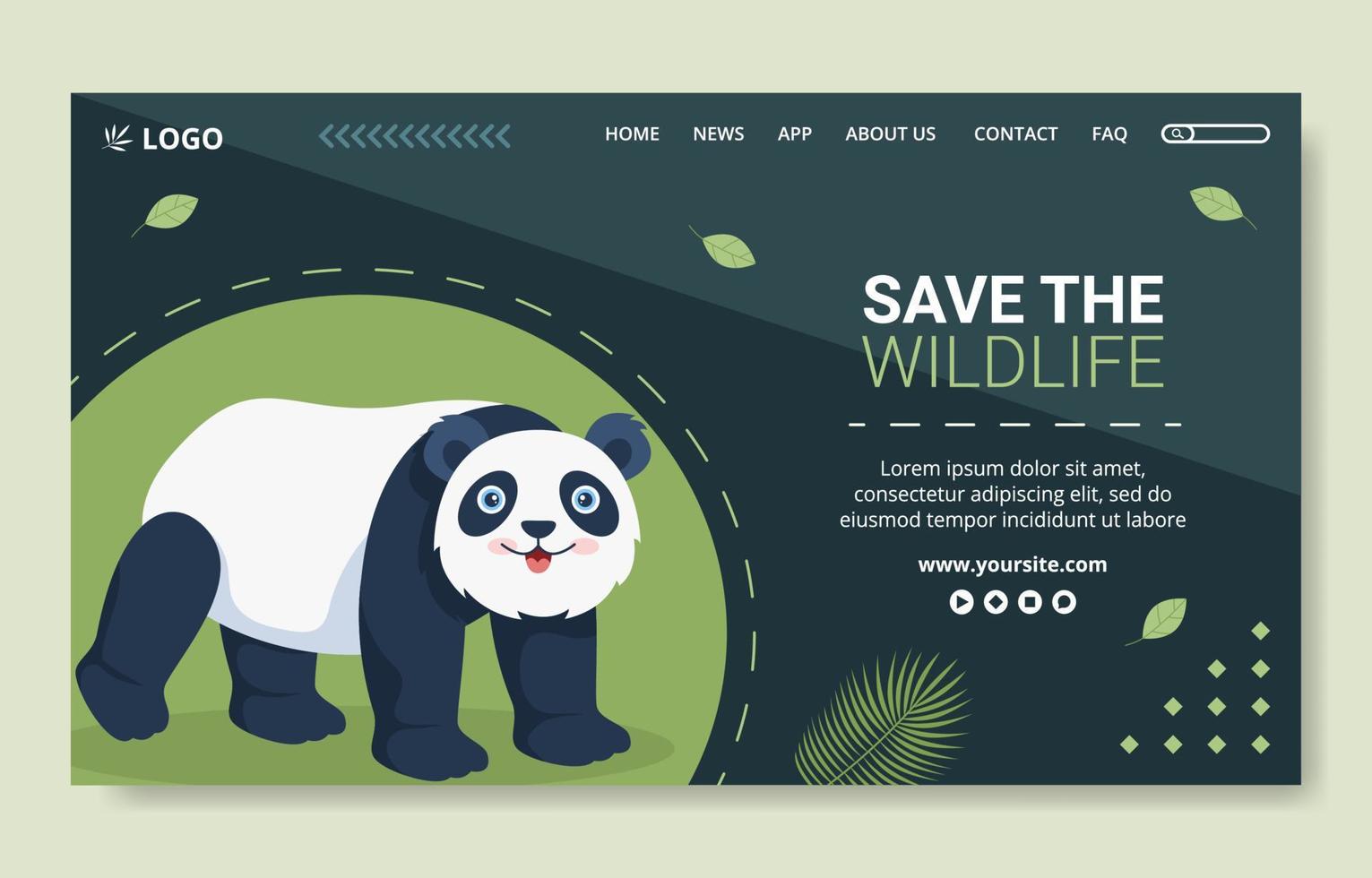 Wildlife Park Animals Social Media Landing Page Template Flat Cartoon Background Vector Illustration