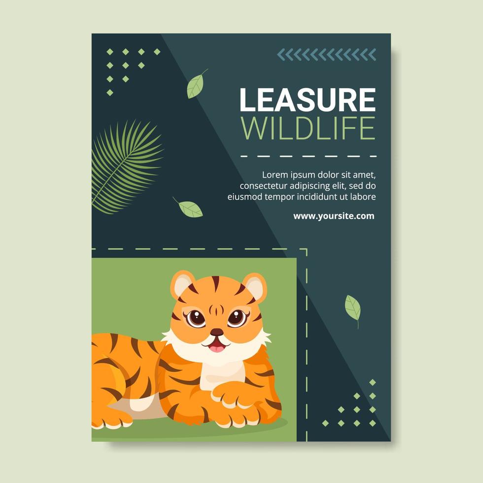 Wildlife Park Animals Social Media Poster Template Flat Cartoon Background Vector Illustration