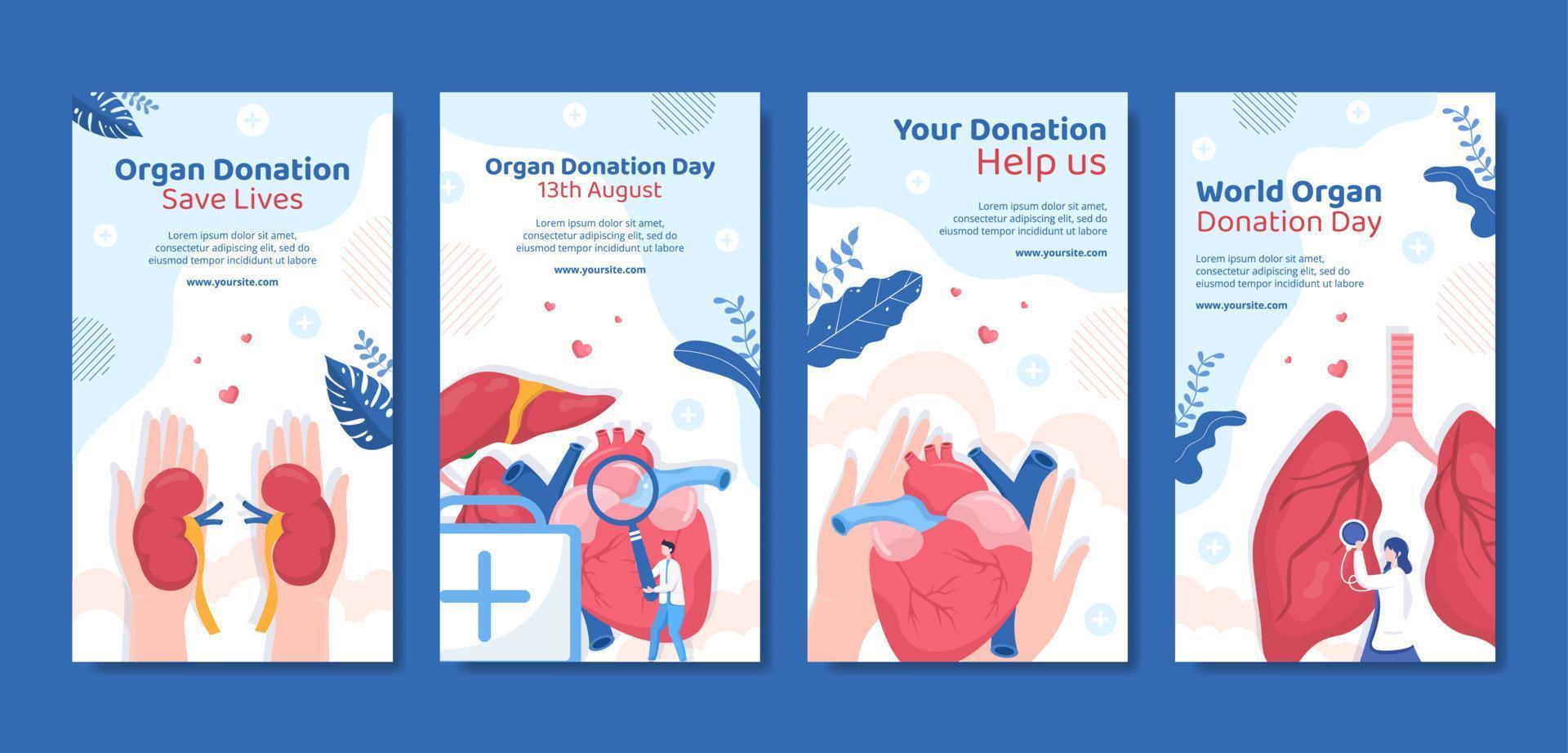 ilustración de vector de fondo de dibujos animados planos de plantilla de historias de redes sociales del día de donación de órganos