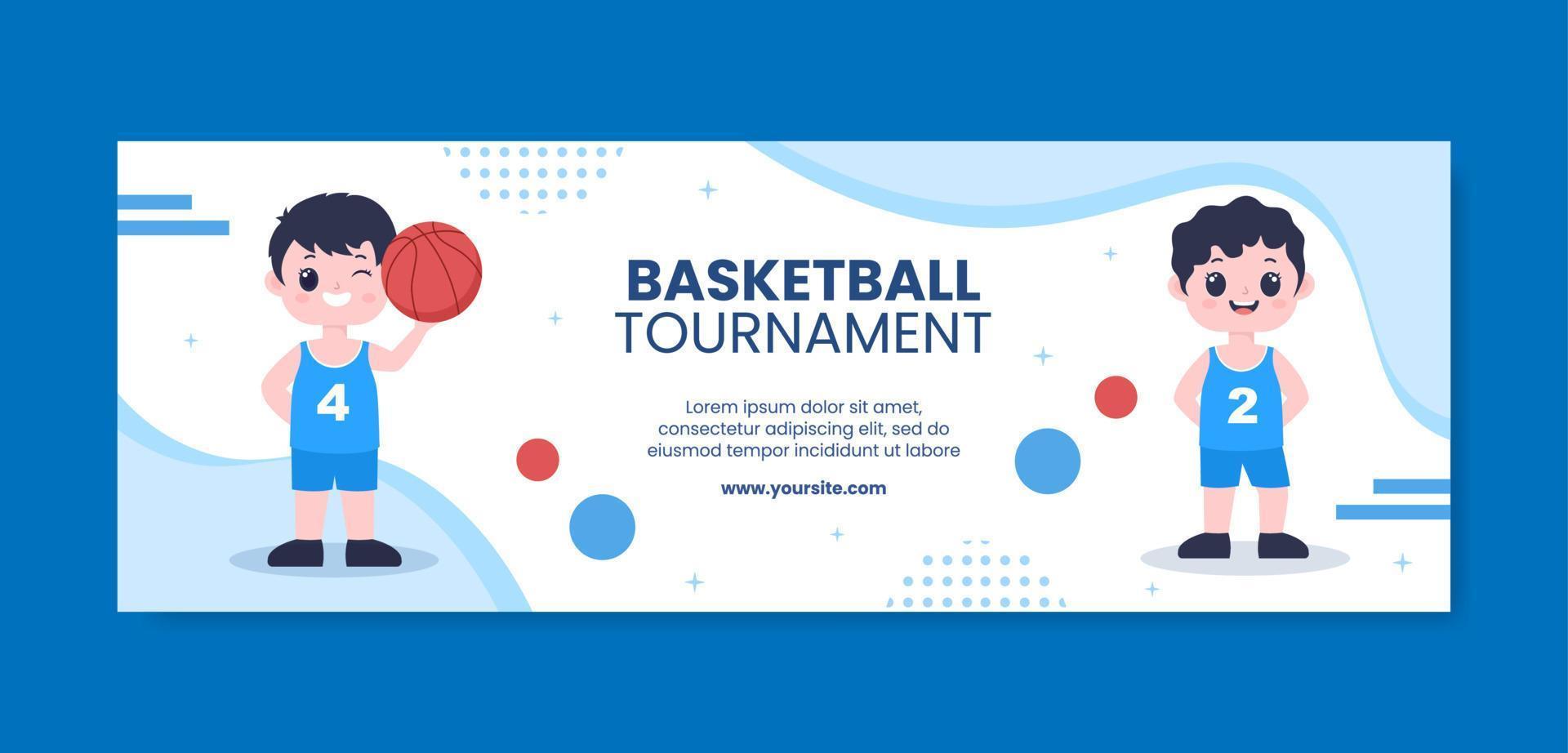 Basketball Sports Tournament Social Media Twitch Banner Template Cartoon Background Vector Illustration