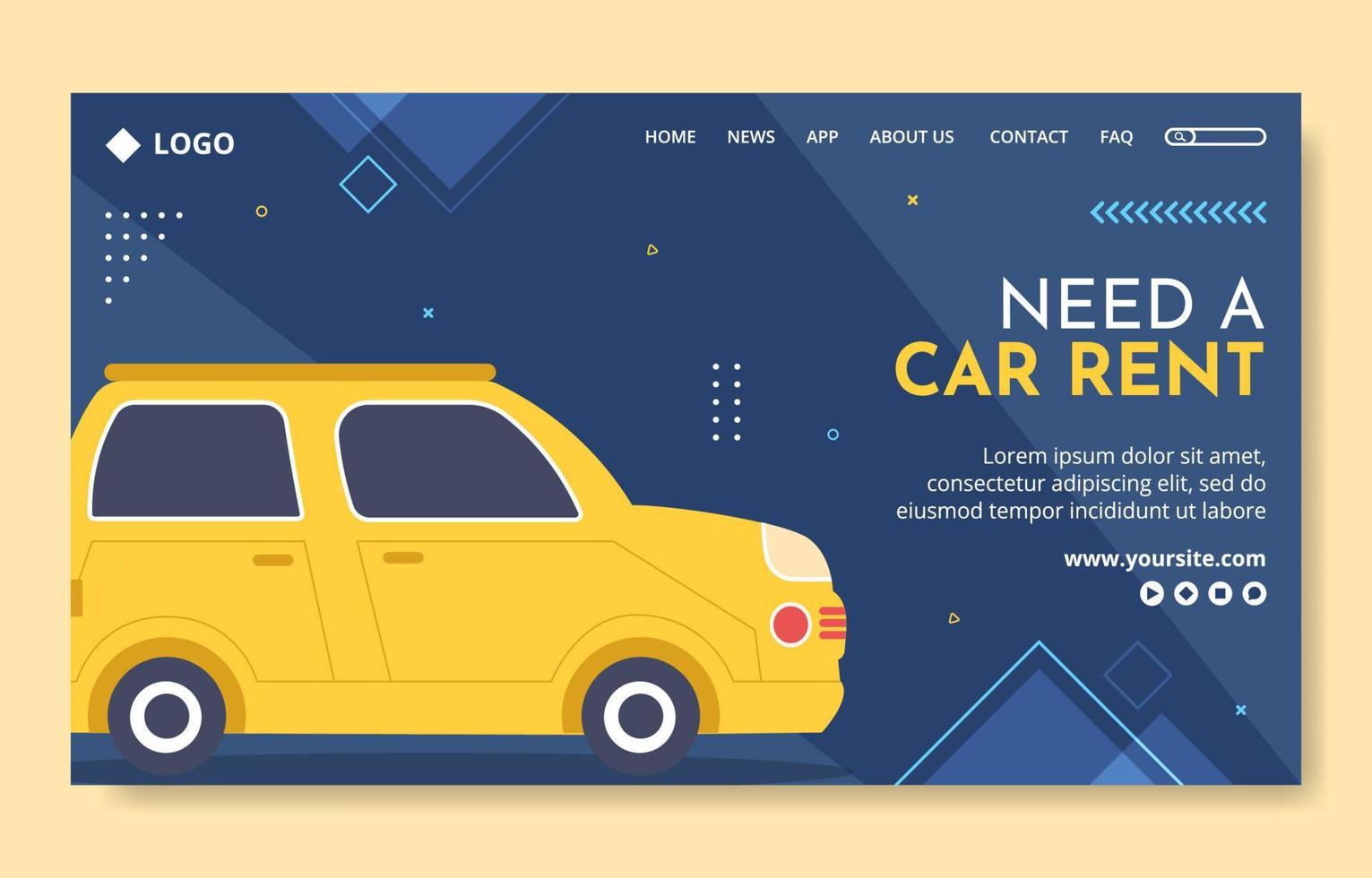 Car Rental Social Media Landing Page Template Flat Cartoon Background Vector Illustration