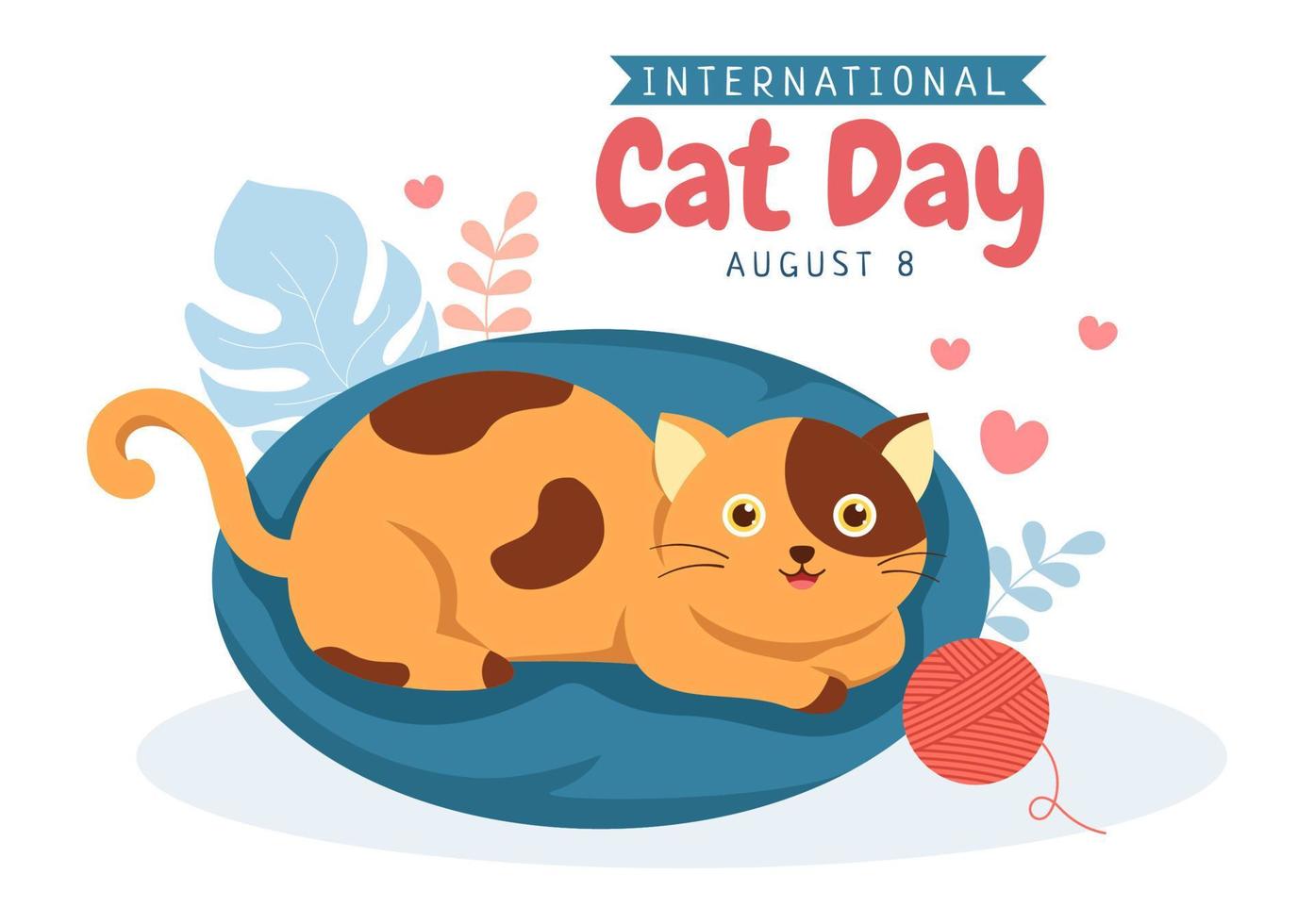 International Cat Day Celebrates the Friendship Between Humans and Cats on the August in Cute Flat Cartoon Background Illustration vector