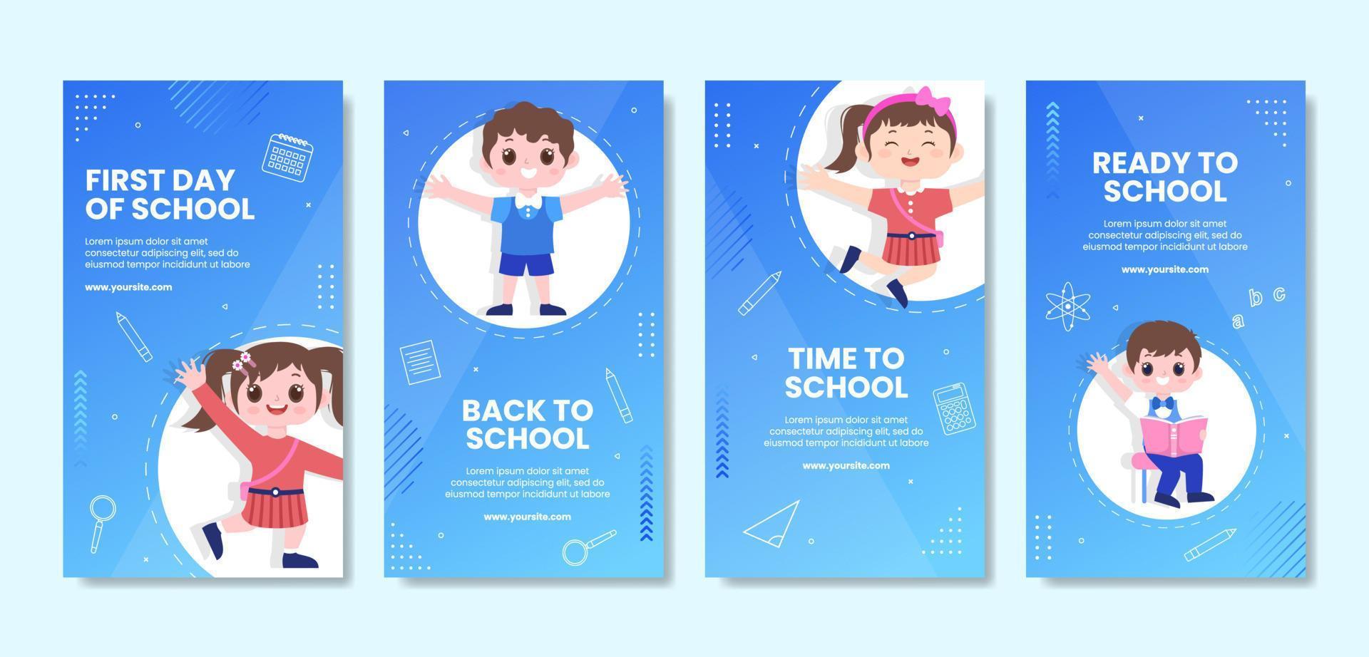 Back To School Social Media Stories Template Flat Cartoon Background ...
