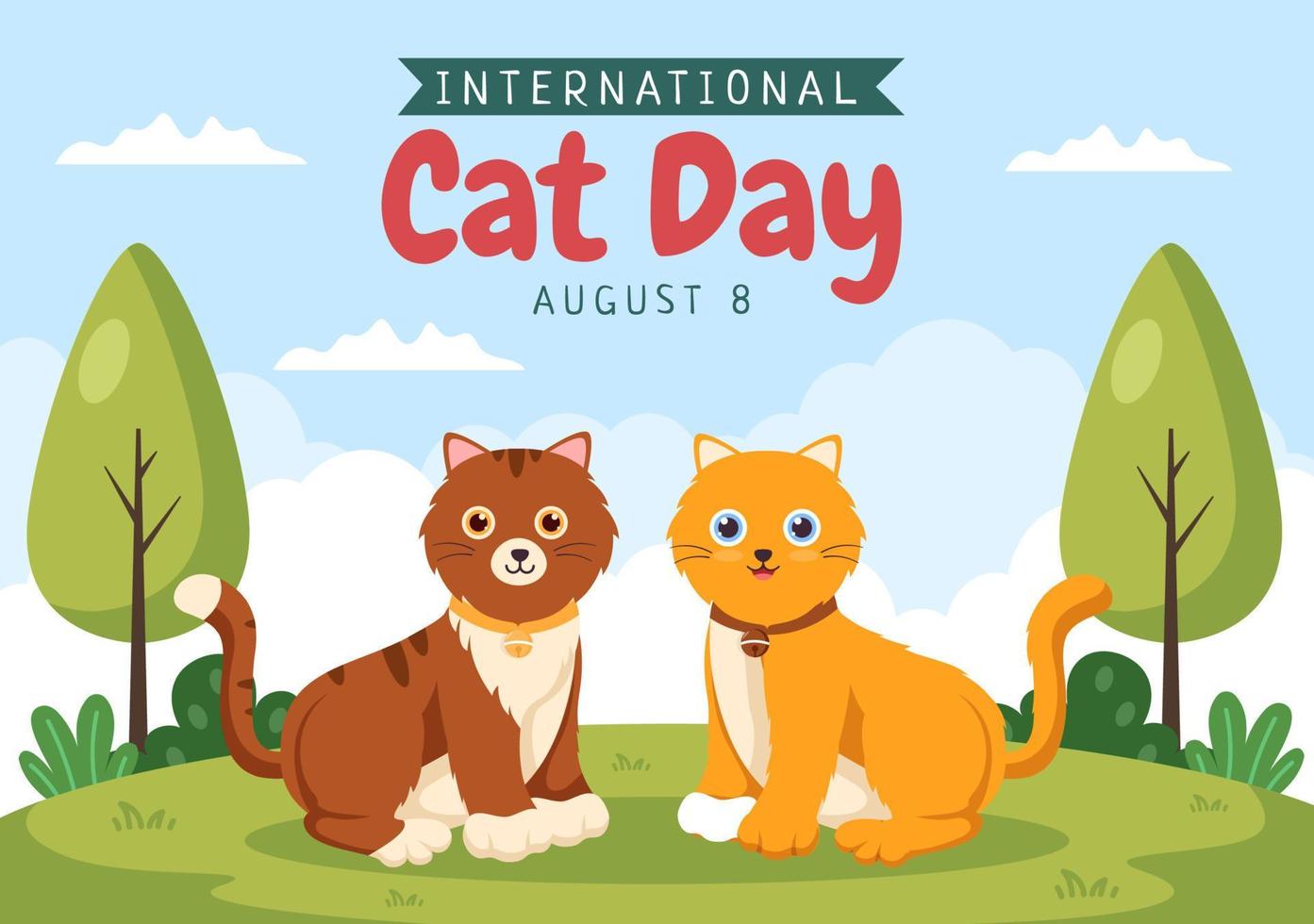 International Cat Day Celebrates the Friendship Between Humans and Cats on the August in Cute Flat Cartoon Background Illustration vector