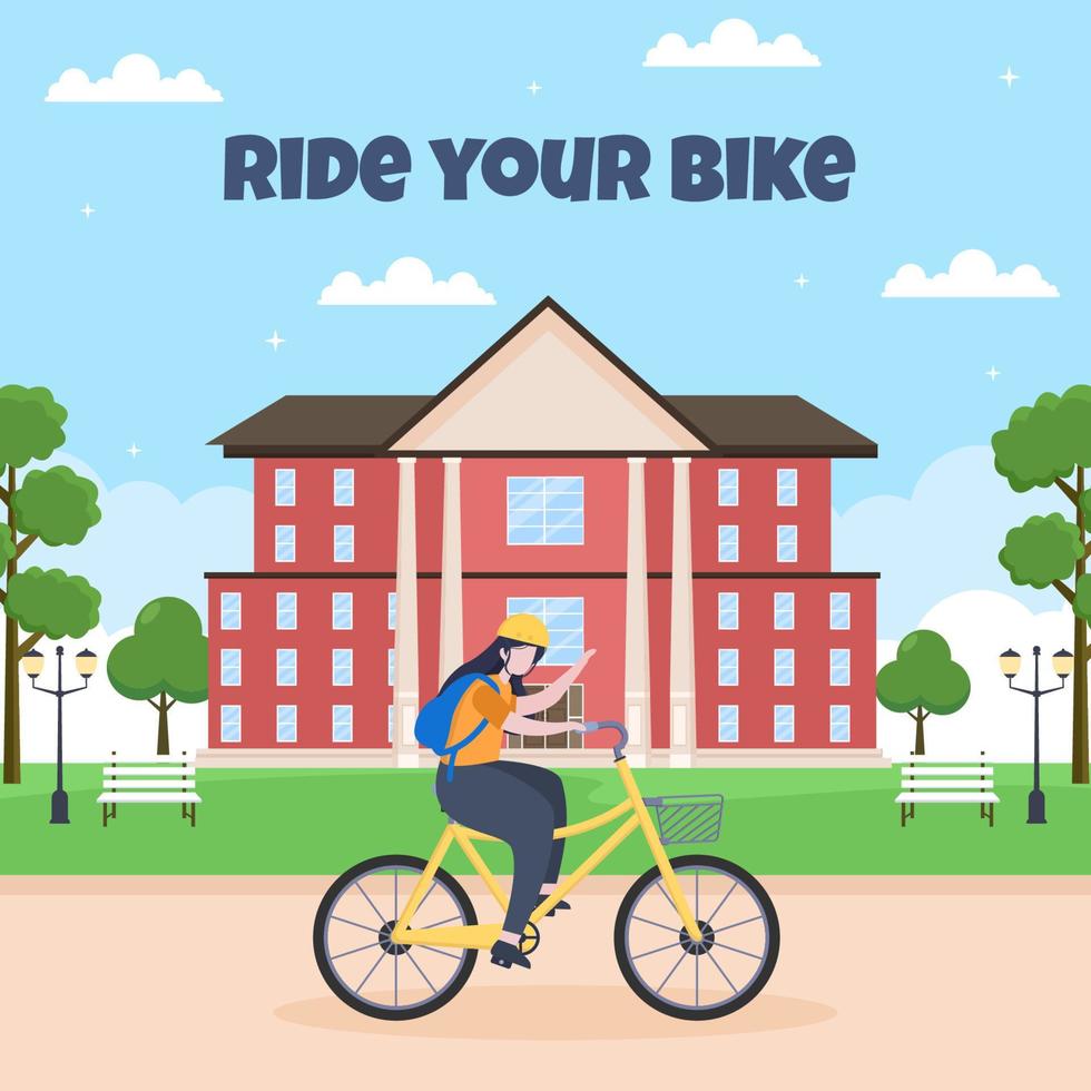 Lets Play Bicycle Social Media Template Flat Cartoon Background Vector Illustration