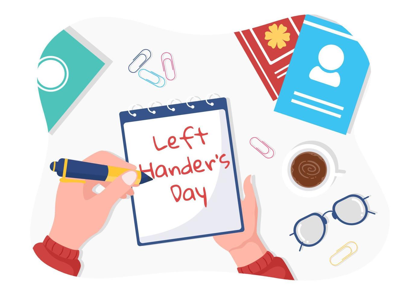 International Left Handers Day Celebration with her Left Hand Raised on the August in Cartoon Style Background Illustration vector