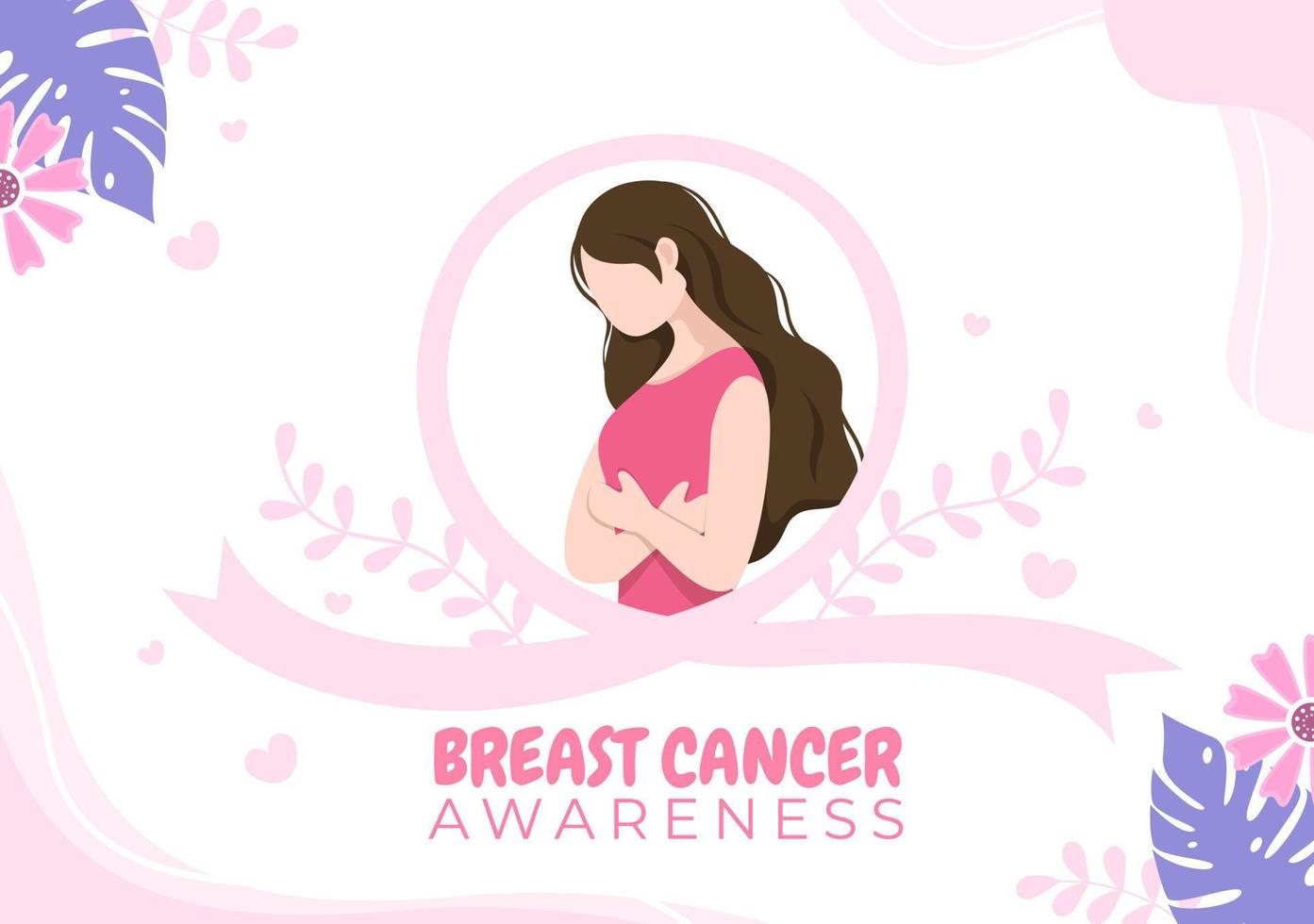 Breast Cancer Awareness Month Background Cartoon Illustration with Ribbon Pink and Woman for Disease Prevention Campaign or Healthcare vector