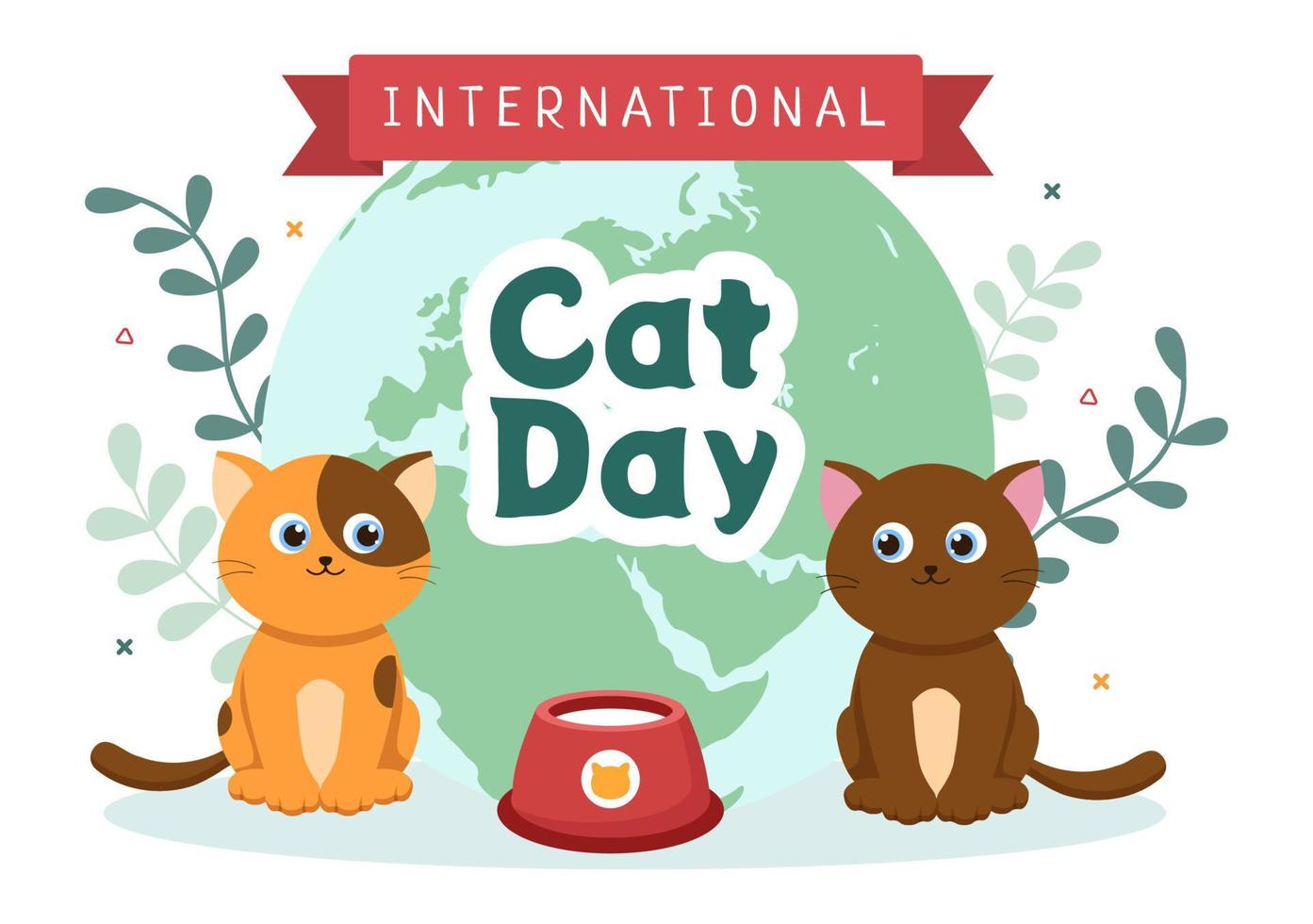 el día internacional del gato celebra la amistad entre humanos y gatos en agosto en una linda ilustración de fondo de caricatura plana vector