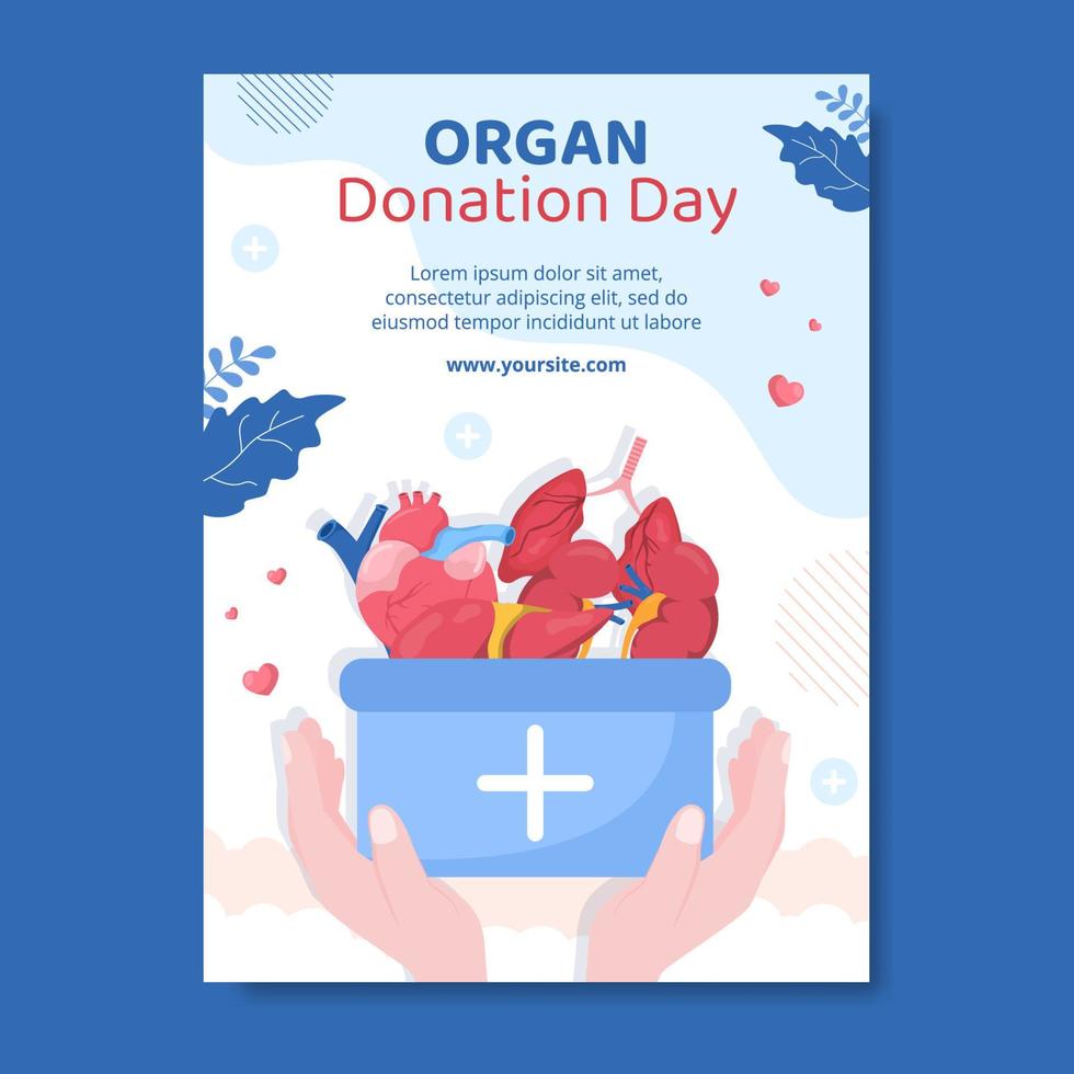 ilustración de vector de fondo de dibujos animados planos de plantilla de póster de redes sociales del día de donación de órganos