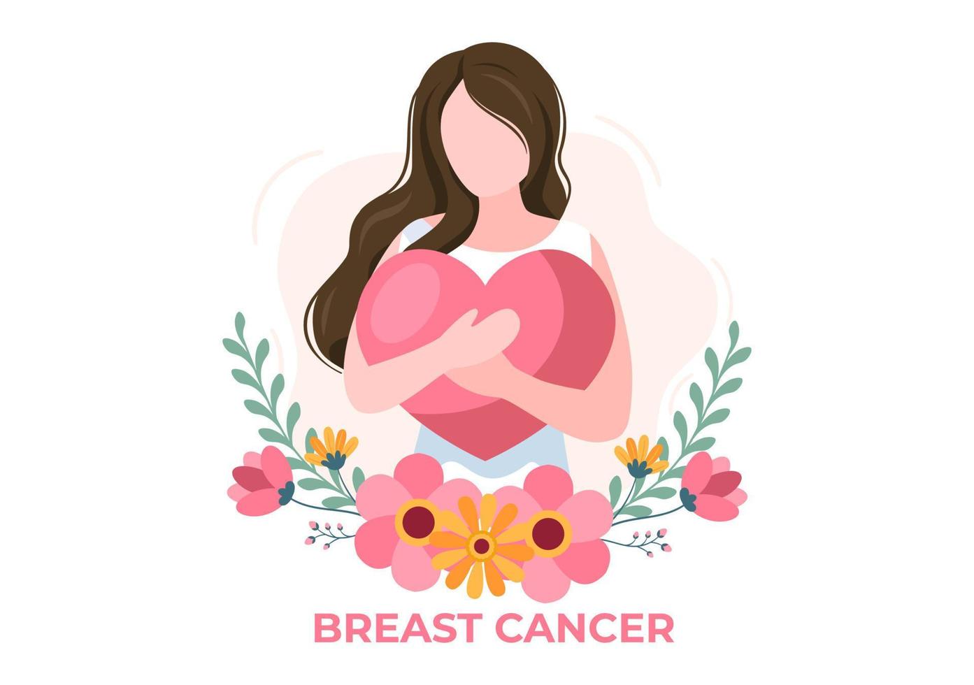 Breast Cancer Awareness Month Background Cartoon Illustration with Ribbon Pink and Woman for Disease Prevention Campaign or Healthcare vector