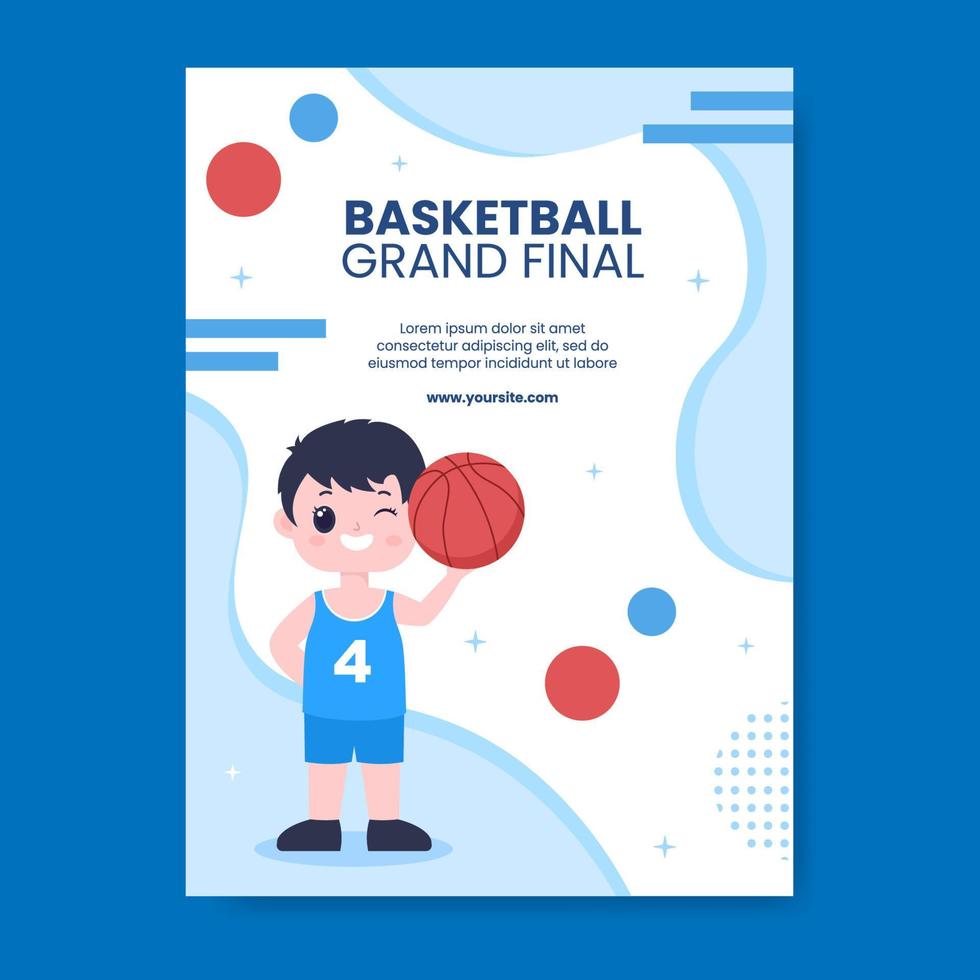 ilustración de vector de fondo de dibujos animados de plantilla de póster vertical de redes sociales de torneo deportivo de baloncesto