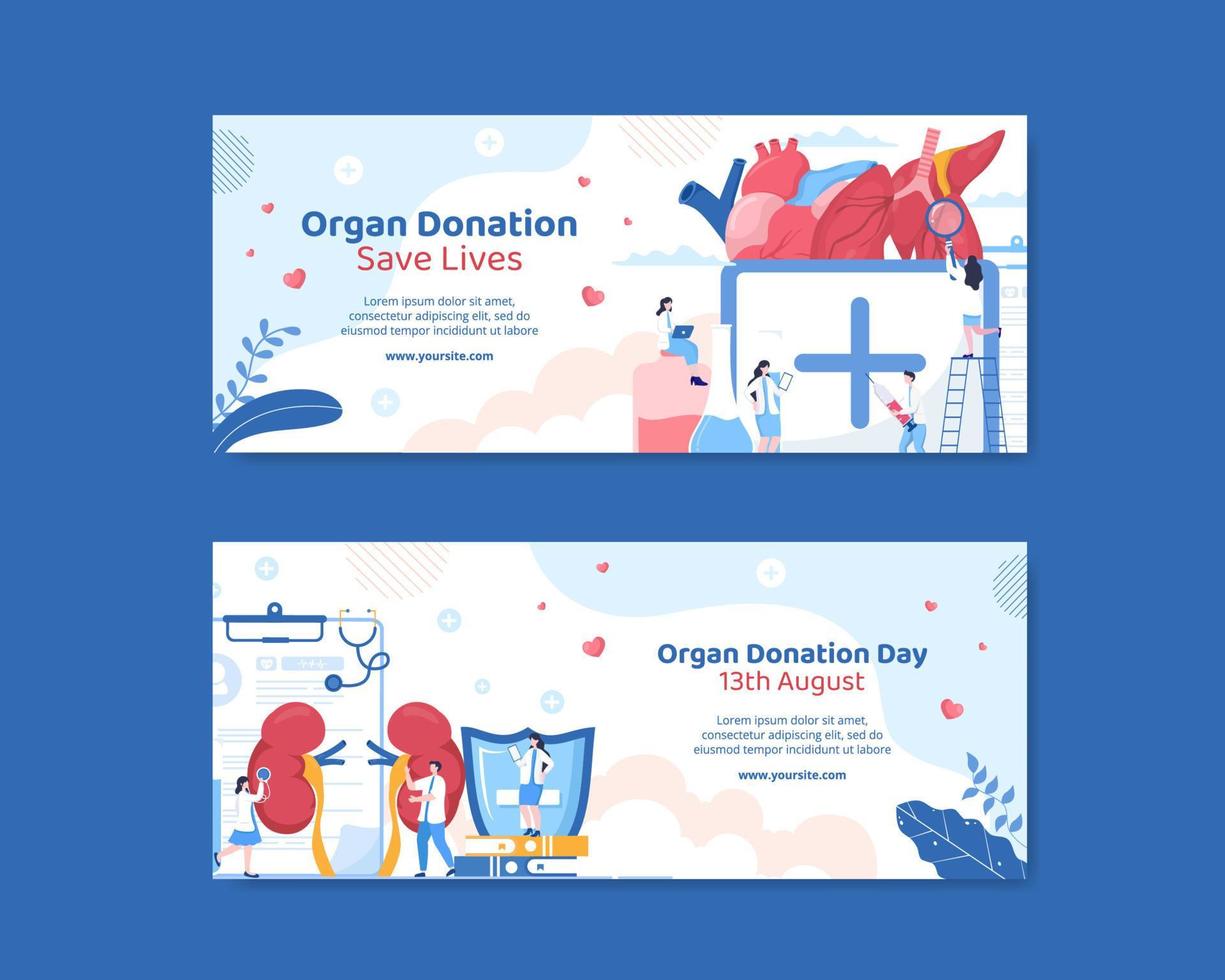 Organ Donation Day Social Media Horizontal Banner Template Flat Cartoon Background Vector Illustration