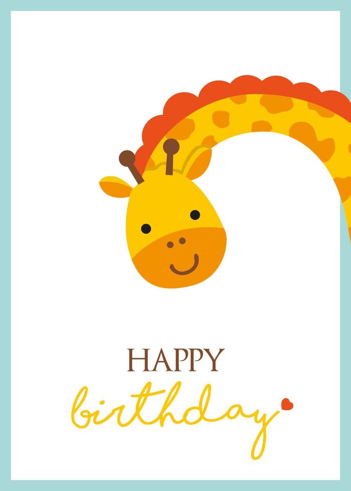 Birthday card with cute giraffe vector