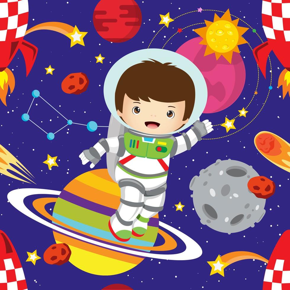 Pattern with cute Astronaut and planets vector