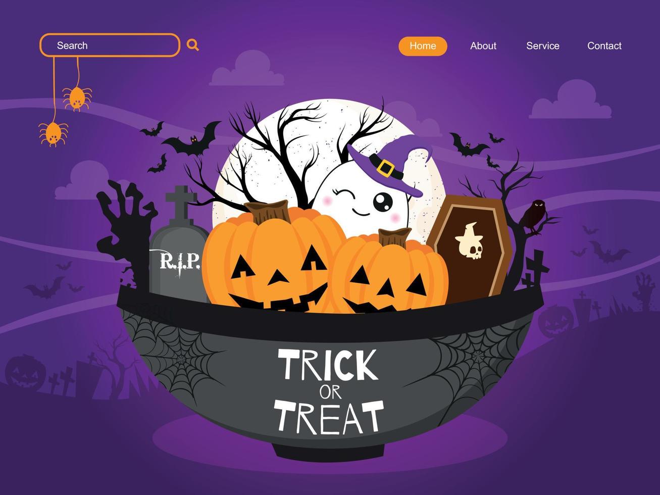 Trick or treat landing page design vector