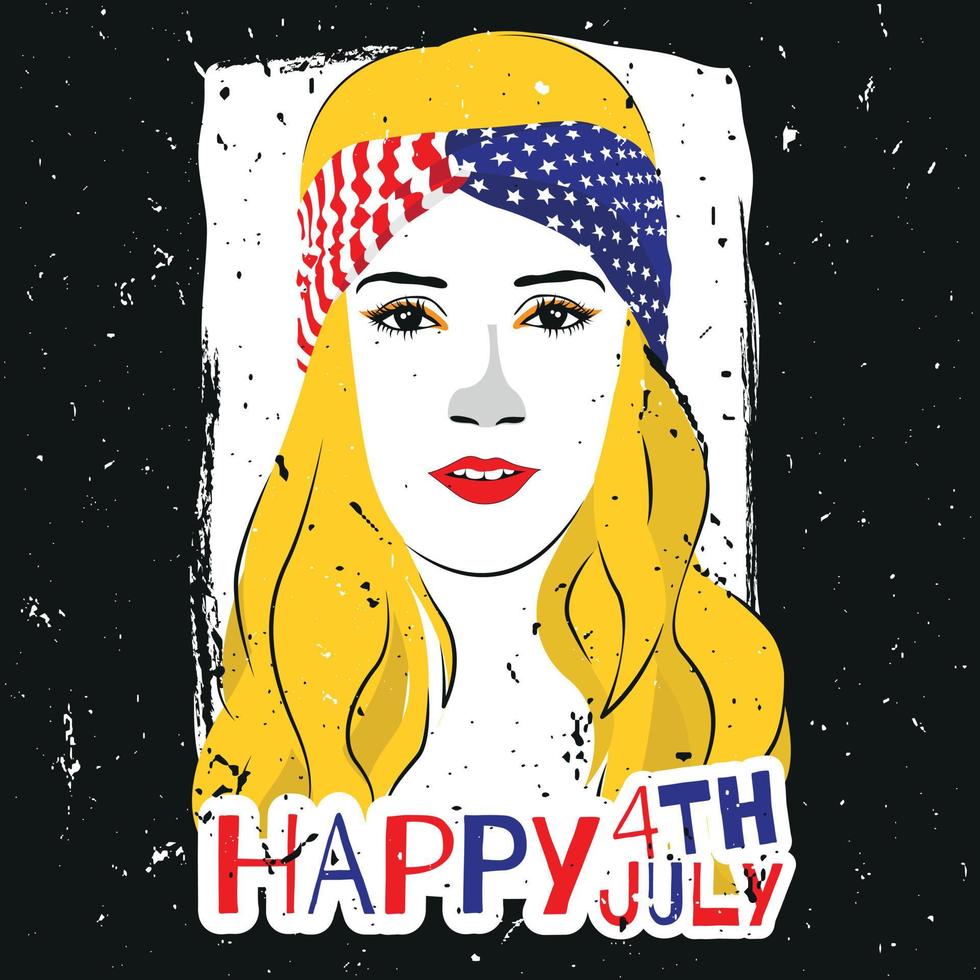 Happy 4th July sticker with pretty girl vector