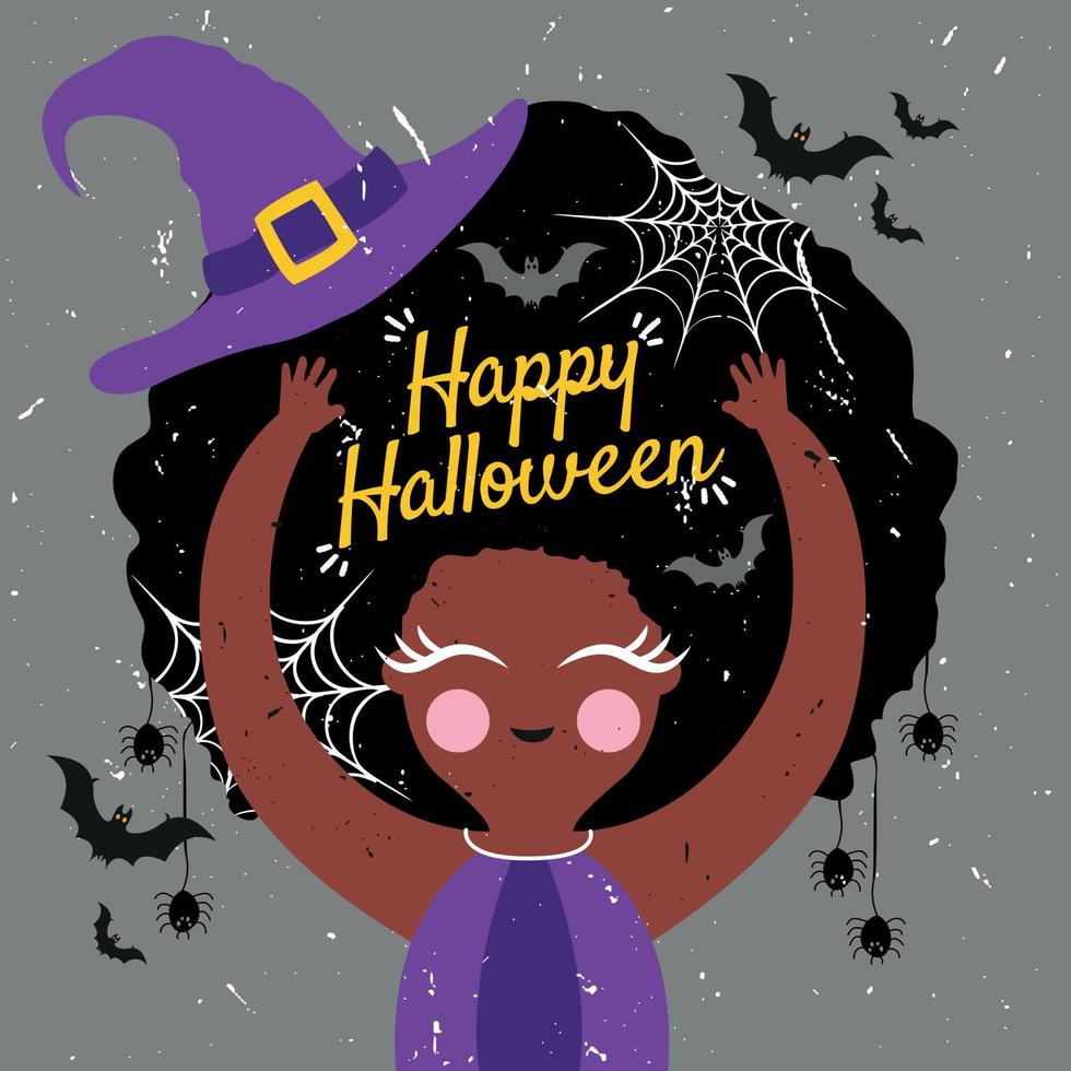 Halloween holiday greeting card with cute witch and friends vector