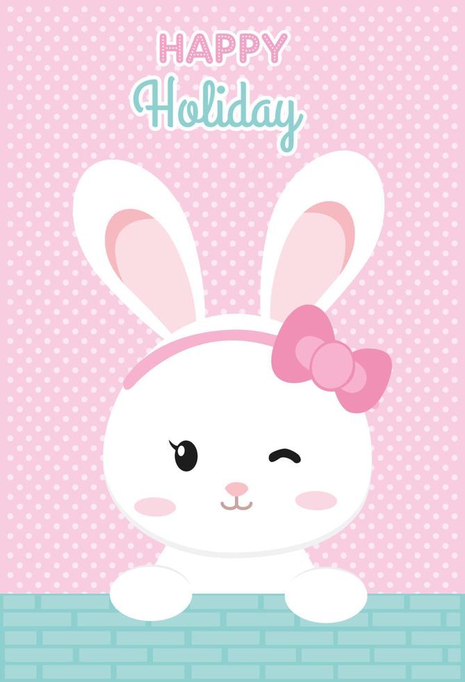 happy holiday card with cute bunny vector