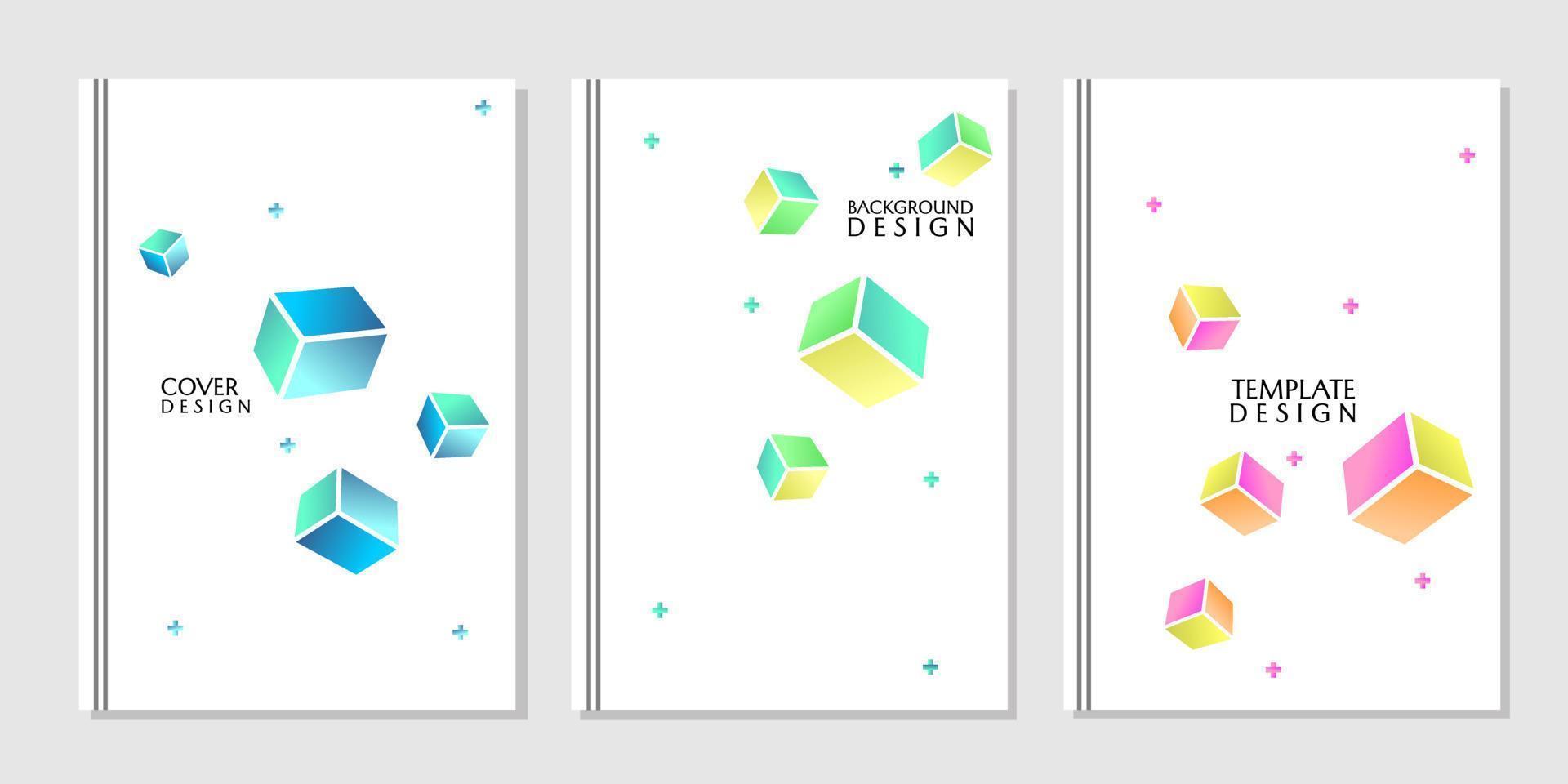 conjunto de portadas geométricas modernas y minimalistas. fondo de color blanco con elementos de cubo 3d. diseño de informes, folletos, catálogos vector