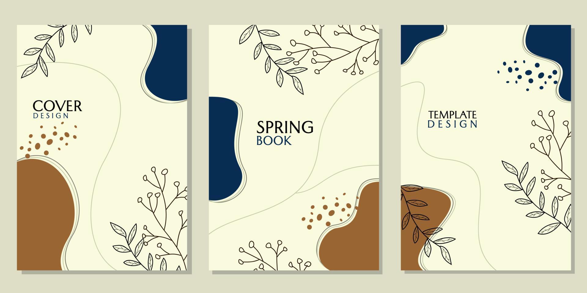 set of abstract floral vector covers. Hand drawn templates of leaves and catalog backgrounds, websites, books, fabrics