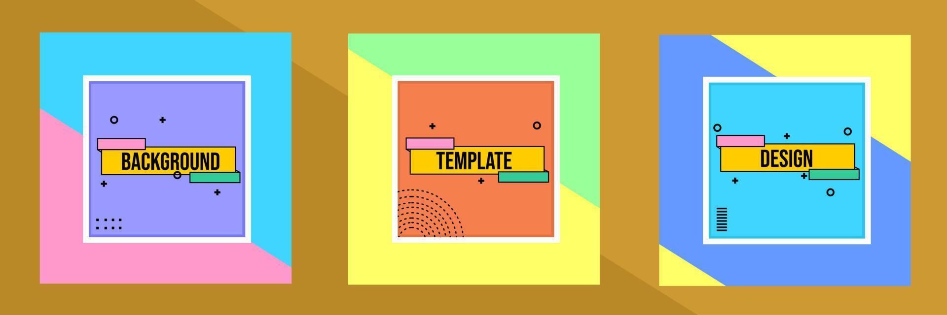 set of square post template designs for social media. cheerful and colorful theme memphis design vector